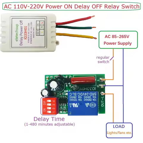 1-480Min Timer Adjustable Disconnect Delay Controller AC 110V 220V Power-ON Delay OFF Relay Switch A