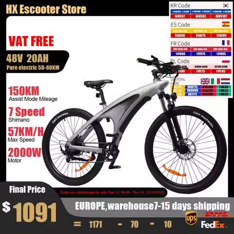 HX Q5 Ebikes 2000W Adults Electric Bike 57KM/H Electric Bicycle 27.5 Inch Removable battery Electric