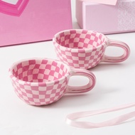 Korean Style Gift Box Checkerboard Coffee Gift Cup Female Ceramic Cup High-value Mug Customized 26..
