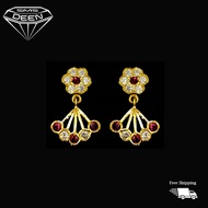 SMS DEEN Fancy Dangling Stone Earrings (Screw Type), ±3.82GM - Gold 916 Emas - Subang (Info: ±2.0x1.