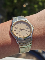 Ebel 玉寶 Sport Wave 男裝 18K 金圈 金鋼 超薄 石英機芯 鋼錶 34MM