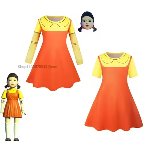 Costume de Cosplay à Manches Courtes pour Fille, Couleur Jaune et Orange