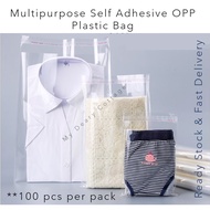 Beg Plastik Baju Kain Shirt Telekung Tudung Self Adhesive Plastic Beg Transparent Bag - 100 PCS