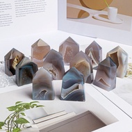 Natural Agate Agate Geode Agate Rough Stone Mineral Label Single-pointed Four-edged Column Ornaments