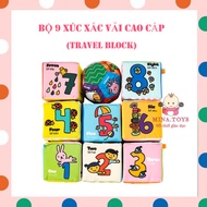 BỘ 9 KHỐI XÚC XẮC VẢI CAO CẤP CHO BÉ 0-2 TUỔI (Travel Block) - Chính hãng Lalala Baby