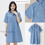 [ycl] MOA DENIM DRESS - MIDI DRESS DENIM EMBROIDERED RIBBON a LINE | Women's CASUAL DRESS | PREMIUM 