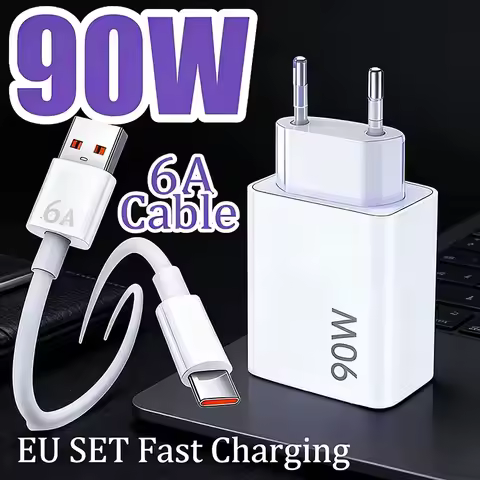 90W Super Fast Charger Quick Charger USB 3.0 Type C Cable EU Charge Adapter For Xiaomi 16 15 14 Ultr