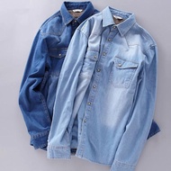 TUTURIAL / Kemeja Pria EMINEM jeans wash ori lengen panjang / kantong depan kiri kanan / Kemeja Kere