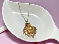 聖誕 天然海水珍珠 南洋金珠 銀鑲吊墜