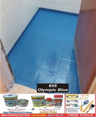 655 OLYMPIC BLUE FULL SET Epoxy Floor Coating ( FREE Tool Set ) ( Heavy Duty ) 1L PRIMER+1L EPOXY+0.5 KG ANTI-SLIP POWDER