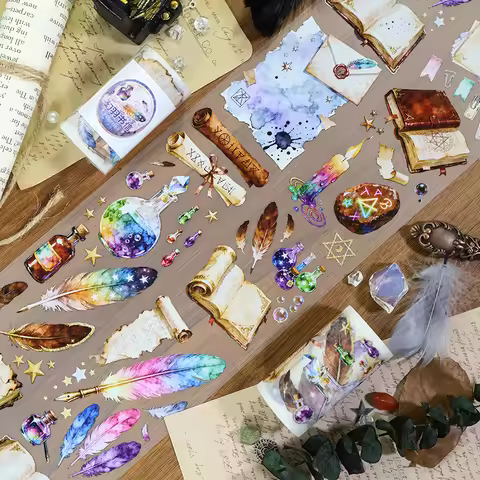 7cm*2m Vintage Magic Feather PET Washi Tape Vintage Book Transparent Stickers Decorative Adhesive Fo