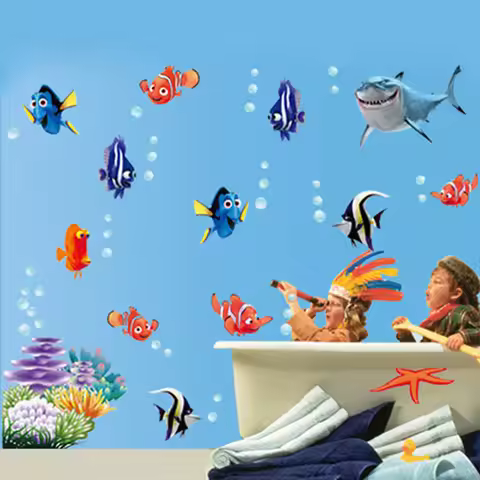 Seabed Fish Bubble NEMO Wall Sticker Cartoon Wall Sticker For Kids Rooms Bathroom Home Decor Nursery