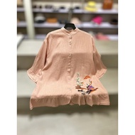 Women's embroidered linen shirt, ruffle sleeves, turtleneck, loose form, product code A525 - Free si