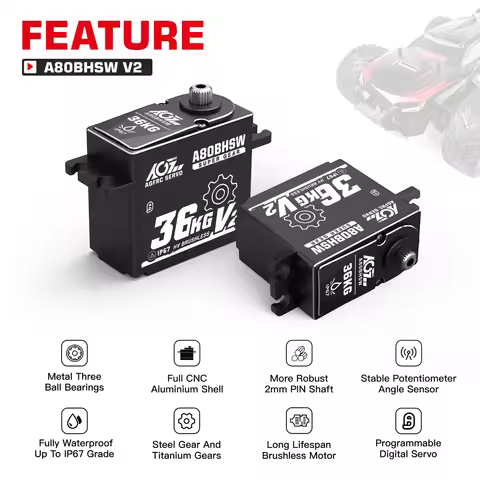 AGFRC Waterproof A80BHSW V2 36KG High Torque 0.071Sec Programmable Brushless Servo For 1/10 Off Road