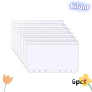 HILDAR 6Pcs 6-Hole Binder Pockets, Transparent Waterproof Zipper Binder Pouches, Receipt Bag PVC A6 