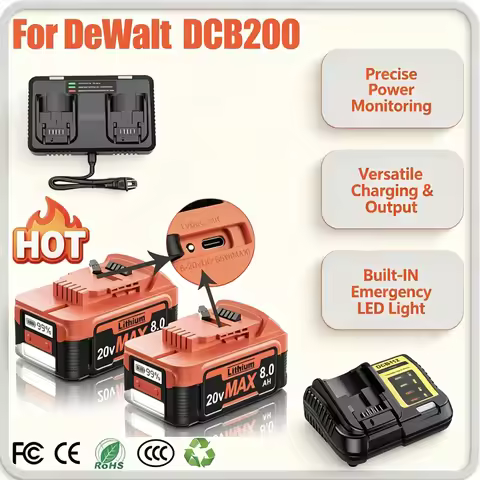 8000mAh For Dewalt DCB200 Battery PD Interface Port DCB184 DCB182 DCB180 DCB181 DCB182 DCB20 20V Pow