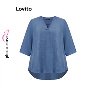 (Trendy) Lovito Plus Size Curve Blouse Casual Plain Button Basic Blouse for Women LBL18309