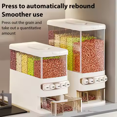 7.5/12.5KG 5 Grids Dry Food Dispenser Food Grade Grain Storage Box Insect-proof Moisture-proof Seale