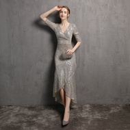 Long Formal Gown for ninang wedding Dress for Women on Sale Short Sleeve Evening Gown Sequin Party D
