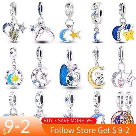 Charms Fit Pan Original Bracelets Dangle Jewelry Making S925 Sterling Silver Charm The Sun And Moon 