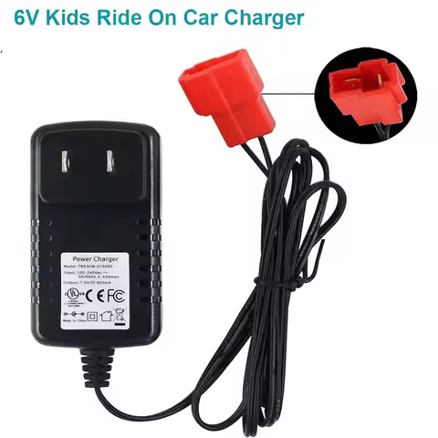 6V Charger with Square-Type Plug for 6Volt Battery, 7V800ma for 6V Child Ride On Car Rollplay Kid Tr
