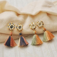 花結流蘇耳針耳環/ Rosette tassel pierced earring