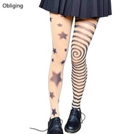 BLING Women s Gothic Grunge Pantyhose with Asymmetric Print for Cosplay Party Outfit