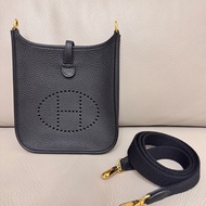 HERMES 愛馬仕 Mini Evelyne 黑色金釦