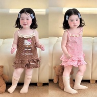 [GIVE RUBBER BAND] Baby girl's two-piece Set, Baby girl's 2-strap shirt and cotton ruffle pants Set 