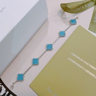【High version 1: 1】Vca 18k gold four-leaf clover turquoise 5 flower bracelet limited custom bracelet