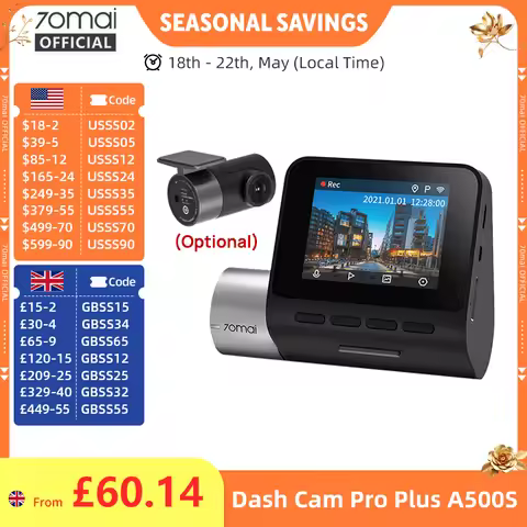70mai Dash Cam Pro Plus A500S 1944P ADAS GPS Camera 70mai Front Cam A500S 140FOV Car DVR 24H Parking