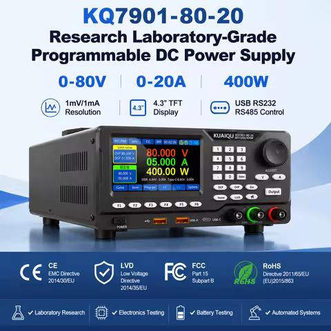 Lab DC Power Supply 80V 20A 400W Adjustable Bench Power Source Curve Monitoring Programmable Output 