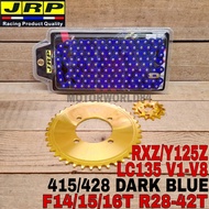 JRP SPROCKET SET YAMAHA LC135 V1-V8 RXZ Y125Z RANTAI 415 428 DARK BLUE CHAIN GOLD STEEL Y125Z RXZ Y1