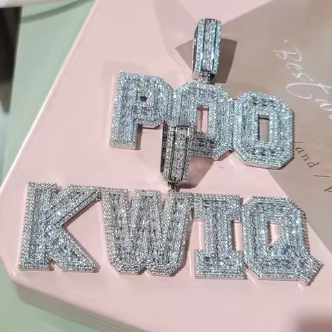 Customized Number Letter Pendant Iced Out CZ Name Necklace Solid Back Hip Hop Jewelry With Rope Chai