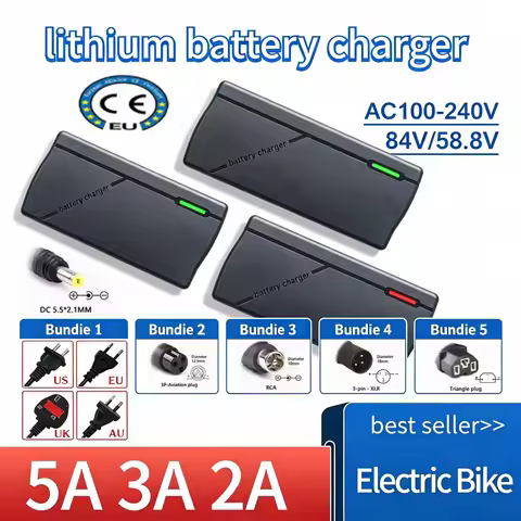 New Lithium Battery Smart Charger 58.8V 84V 2A 3A 5A With fan For 14S 20S 52V 72V 2A 3A 5A Fast&Safe