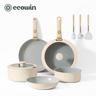 Ecowin ชุดหม้อกระทะถอดด้ามจับได้ ชุด5ชิ้น เซ็ตหม้อกระทะ Non Stick เคลือบเซรามิก ไม่ติดกระทะ น้ำหนักเ