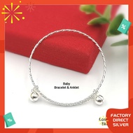 Factory Direct #BB171 Cute Simple Bell Baby Bangle-Sterling Silver 925 (Gelang Tangan/Kaki/Kanak/Budak/Bayi)