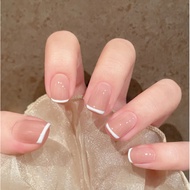24pcs Press On Nails French Style With Glue Box Ready To Wear Fake Nails Natural Look