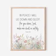 Psalm 4: 8, I Will Lying Down in Peace, Bible Wall Art, Scripture Printing, Bedside Art, Give Female