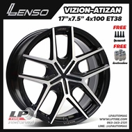 [ส่งฟรี] ล้อแม็ก LENSO รุ่น VIZION-ATIZAN ขอบ17" 4รู100 สีดำเงาหน้าเงา กว้าง7.5" จำนวน 4 วง