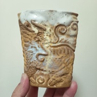 啤酒杯咖啡杯馬克杯麒麟紋飾雕刻陶燒炫亨手作