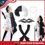 Cruella De Vil Black & White Polka Dot Costume Dress for Women and Girls – 101 Dalmatians Villain Ha