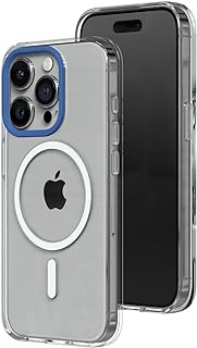 RhinoShield Clear Case Compatible with Magsafe for [iPhone 15 Pro Max] | Superior Magnetic, Advanced Yellowing Resistance, Crystal Clear, Protective Clear Phone Case - Cobalt Blue Camera Ring