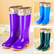 High Tube Anti-slip Lining Cotton Rain Boots Rain Boots Waterproof Shoe Bucket Rubber Shoe Cover Shoes Water Boots Female A