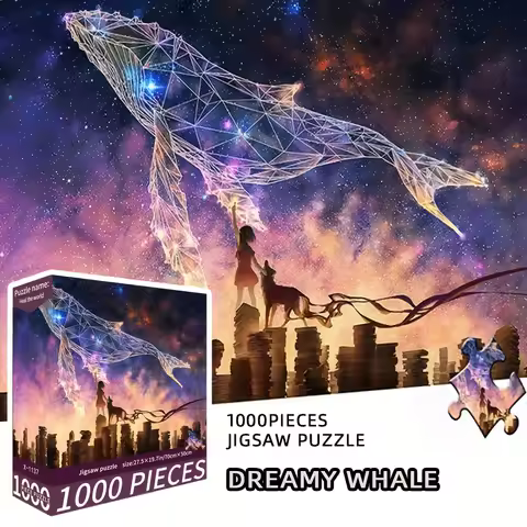 1000pcs Dreamy Purple Whale & Girl Art Jigsaw Puzzle - 27.5x20in Challenging Family Activity, Wall A