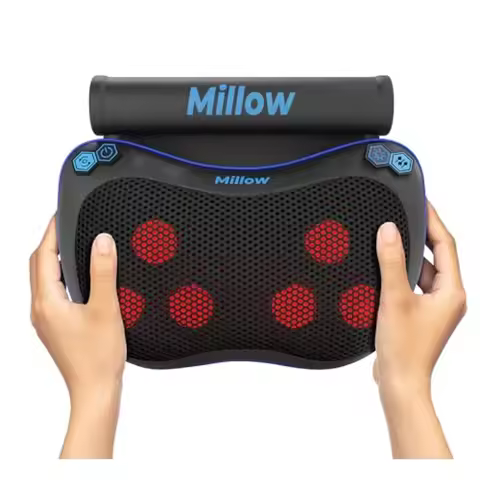 Millow Cordless Massage Pillow with Adjustable Heat Shiatsu Back and Neck Support Pillow Deep Tissue