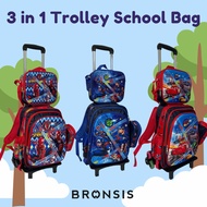 3 in 1 Boys Primary Trolley School Bag Sekolah Roda Beg