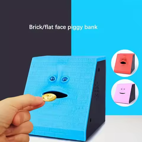 Plastic Face Bank Human Face Smart Sensor Piggy Bank Electric Coin Can Eat Money Face Piggy Bank Sto