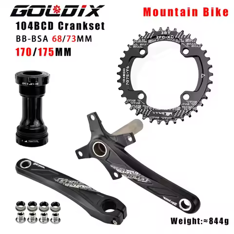 GOLDIX Bicycle Crank Chainring 104BCD MTB Bike Crank Aluminum Alloy with Bottom 170mm Crank Black 32