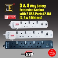 3 & 4 Way Safety Extension Socket with 2 USB (2.1A)